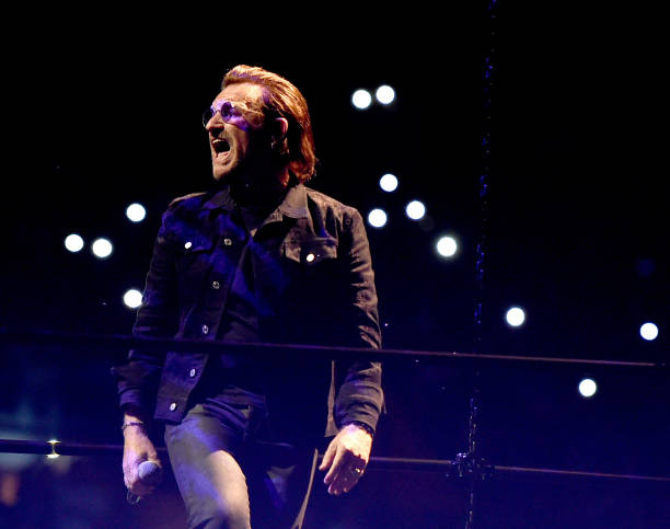 Bono of U2 performs at The Forum on May 16, 2018 in Inglewood, California.