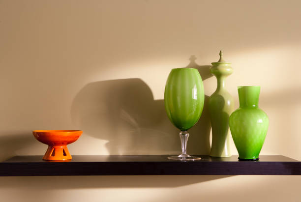 brightly colorful modern green glassware - home decoration stock pictures, royalty-free photos & images