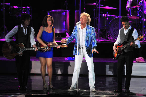 British singer Rod Stewart performs during the Viña del Mar International Song Festival on February 27, 2014 in Vina del Mar,Chile.AFP...