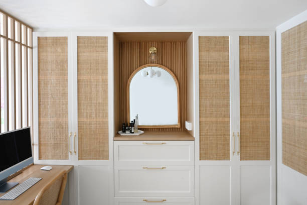 built-in cabinetry and dressing table in a bedroom - home decoration stock pictures, royalty-free photos & images