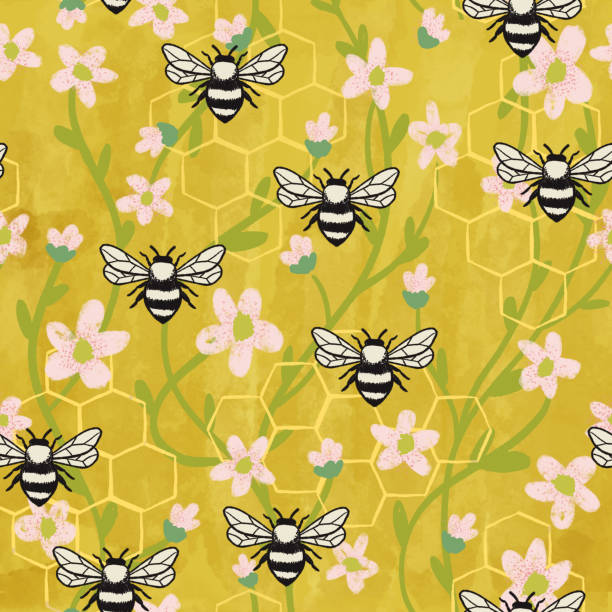 bumble bees honeycomb pattern - garden decoration stock illustrations
