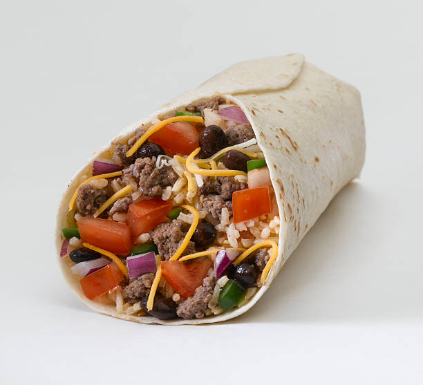 burrito (ground beef) - junk food stock pictures, royalty-free photos & images