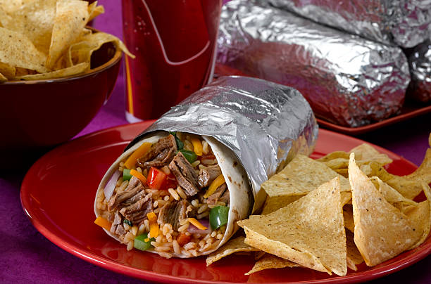 burrito plate - junk food stock pictures, royalty-free photos & images