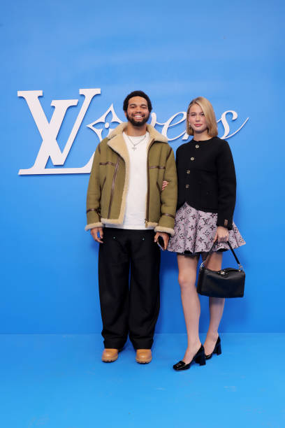 Caleb Williams and Alina Thyregod attend the Louis Vuitton Menswear Spring/Summer 2025 show as part of Paris Fashion Week on June 18, 2024 in Paris,...