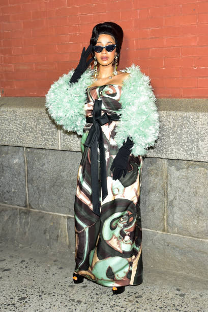 Cardi B attends the Marc Jacobs Fall 2018 fashion show during New York Fashion Week at Park Avenue Armory on February 14, 2018 in New York City.