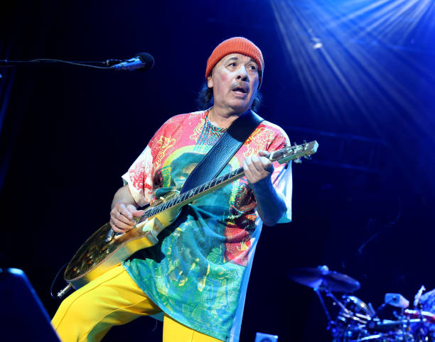 Carlos Santana performs in concert at The Cynthia Woods Mitchell Pavilion on May 07, 2023 in The Woodlands, Texas.