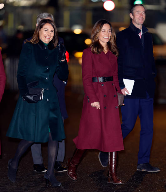 Carole Middleton, Pippa Middleton and James Matthews attend the 'Together at Christmas' Carol Service at Westminster Abbey on December 15, 2022 in...