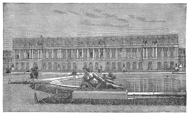 castle of versailles - garden decoration stock illustrations