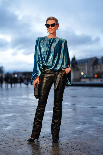 Cate Blanchett is seen, outside Louis Vuitton, during the Womenswear Fall/Winter 2024/2025 as part of Paris Fashion Week on March 05, 2024 in Paris,...