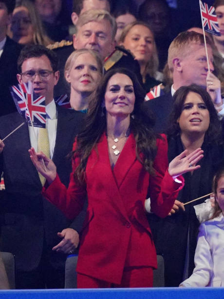 Catherine, Princess of Wales in the Royal Box at the Coronation Concert in the grounds of Windsor Castle on May 7, 2023 in Windsor, England. The...