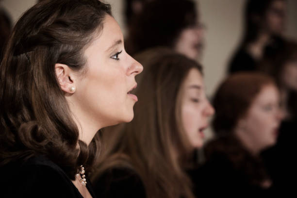 caucasian students singing in choir - concert stock pictures, royalty-free photos & images