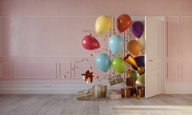 celebration concept in the room with gifts - home decoration stock pictures, royalty-free photos & images