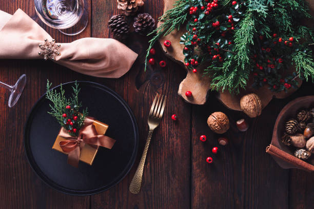 cena de navidad mesa - home decoration fotografías e imágenes de stock