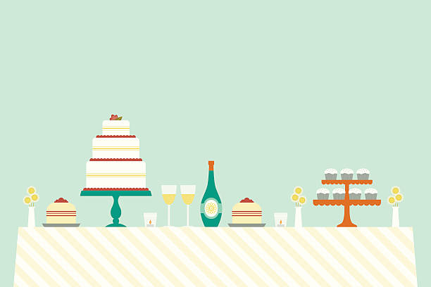 cheerful wedding day table - home decoration stock illustrations