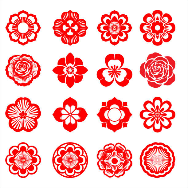 cherry blossom 04, set of 16 - garden decoration stock illustrations
