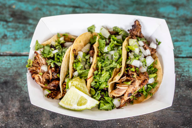 chicken tacos in plasticfree package - junk food stock pictures, royalty-free photos & images