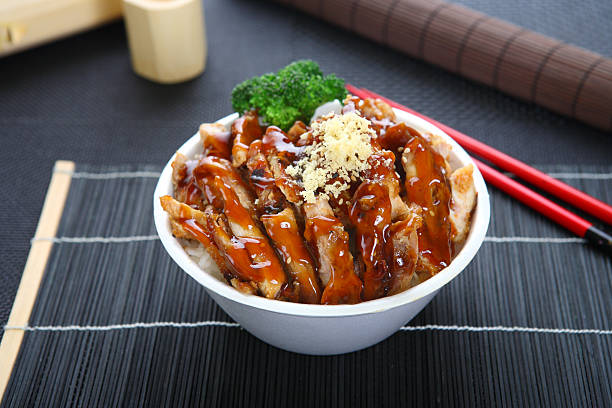 chicken teriyaki bowl - junk food stock pictures, royalty-free photos & images