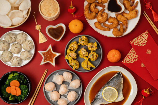 chinese new year festival table traditional lunar new year food,romania - food stock pictures, royalty-free photos & images