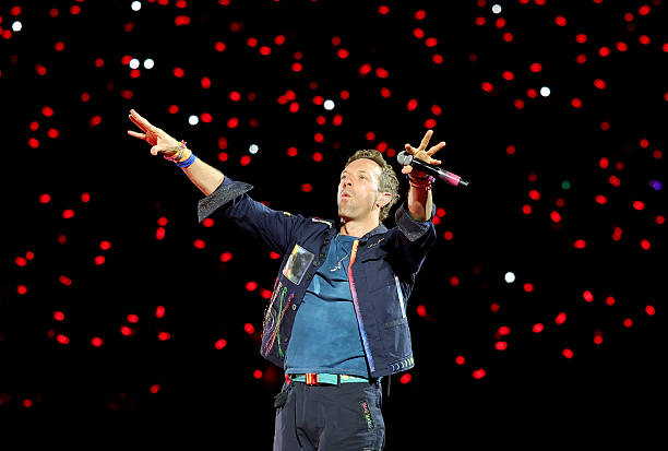 Chris Martin of Coldplay performs on a stop of the band's Music of the Spheres world tour at Allegiant Stadium on June 06, 2025 in Las Vegas, Nevada.