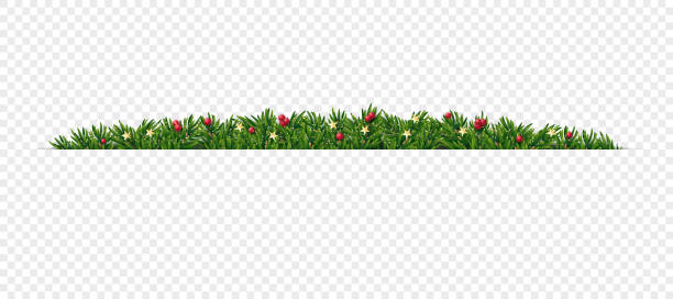 christmas and new year realistic vector garland. fir tree design element with glitter, gold stars and holly berries. - home decoration stock illustrations