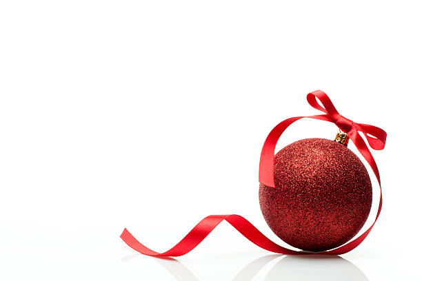 christmas ball & red ribbon - home decoration stock pictures, royalty-free photos & images
