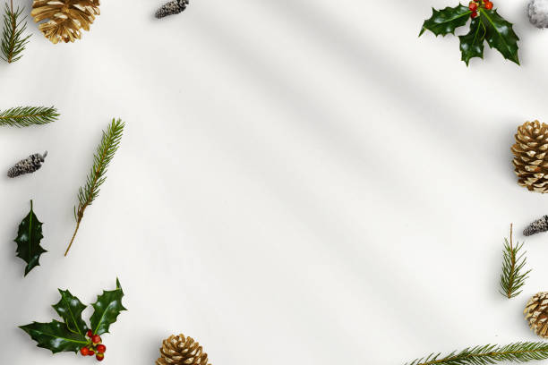 christmas composition. gifts, fir tree branches, red decorations on white background. christmas, winter, new year concept. flat lay, top view - home decoration stock pictures, royalty-free photos & images