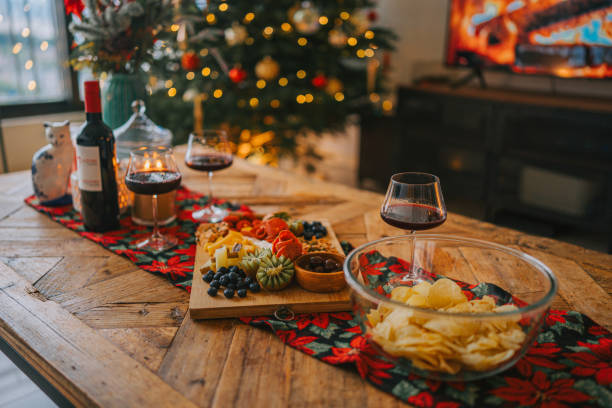 christmas day appetizer plate cheese board food and drink in living room - home decoration stock pictures, royalty-free photos & images