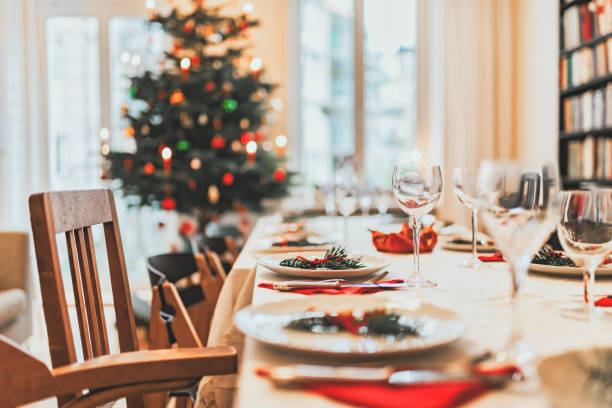 christmas dining table - food stock pictures, royalty-free photos & images