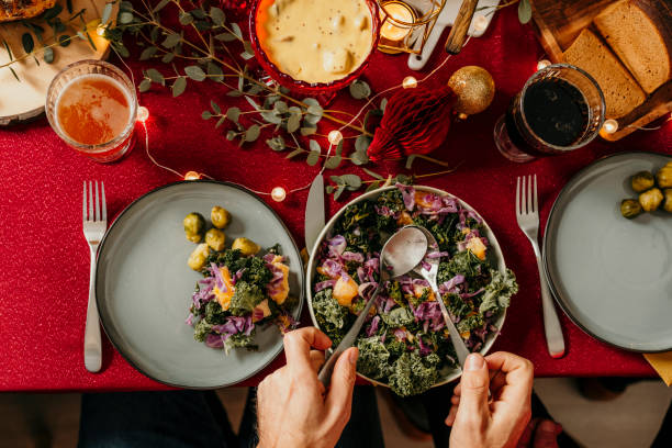 christmas food smorgasbord kale salad - food stock pictures, royalty-free photos & images