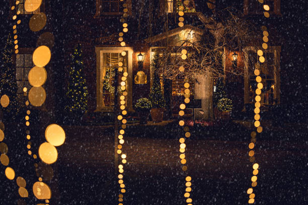 christmas lights outside a house, ireland - garden decoration stock pictures, royalty-free photos & images