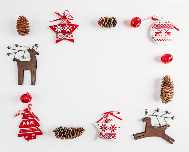 christmas rectangular frame decoration on white background - home decoration stock pictures, royalty-free photos & images