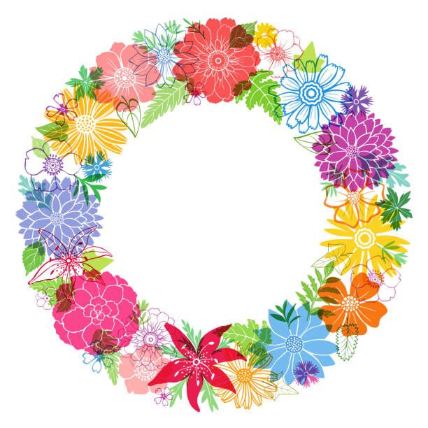circle frame with flowers - garden decoration stock illustrations