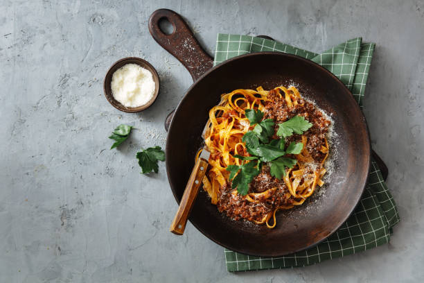 classic tagliatelle with sauce bolognese - food stock pictures, royalty-free photos & images