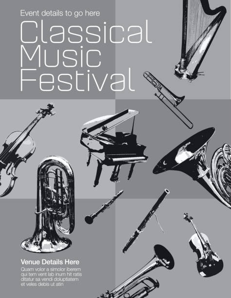 classical musical poster - black and white - concert stock illustrations