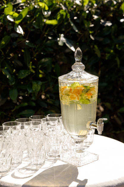 close-up of drink on table - stock photo - garden decoration stockfoto's en -beelden