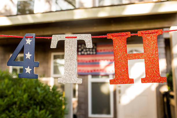 close up of 4th of july banner decoration - garden decoration stock pictures, royalty-free photos & images
