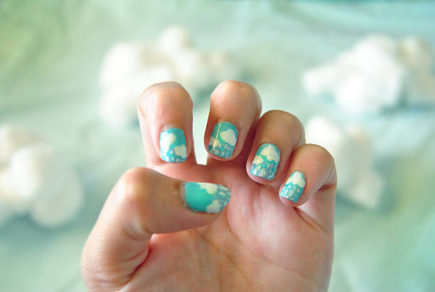 clouds and rain nail art - nails art stock pictures, royalty-free photos & images