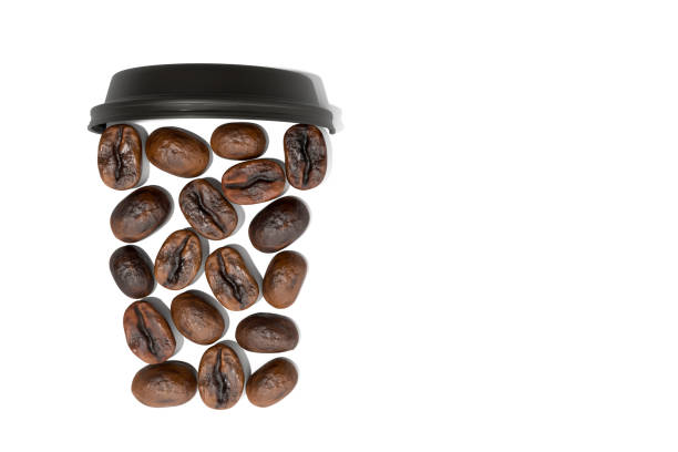 coffee cup made of roasted coffee beans on white isolated background. creative concept. coffee to go. 3d pattern. template, design element. place for text, copy space. - junk food stock pictures, royalty-free photos & images