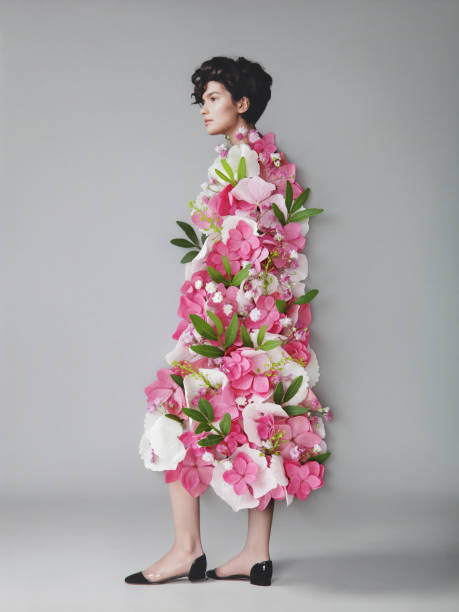 collage with female portrait and flowers - fashion stock pictures, royalty-free photos & images