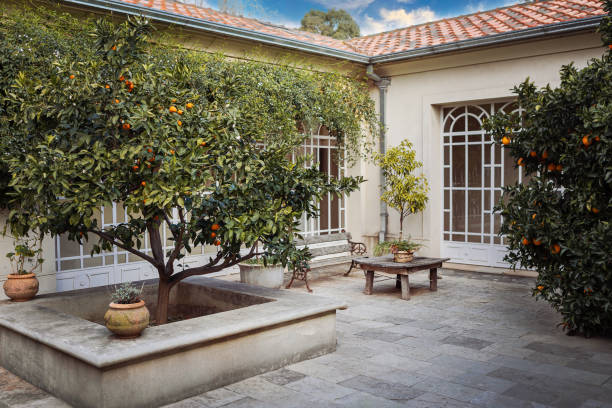 colonial style interior patio - garden decoration stock pictures, royalty-free photos & images