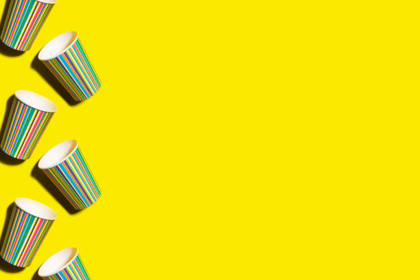 colored paper glasses and place for text - junk food stock pictures, royalty-free photos & images