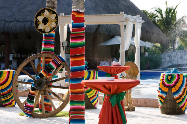 colorful cinco de mayo decorations at tropical resort, nobody - home decoration stock pictures, royalty-free photos & images