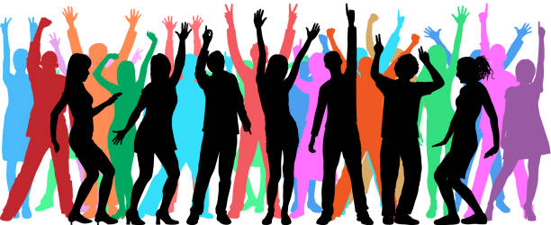 colorful crowd of people (all people are complete and moveable) - concert stock illustrations