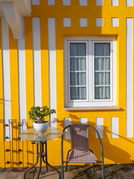 colorful house in costa nova, aveiro, portugal - garden decoration stock pictures, royalty-free photos & images