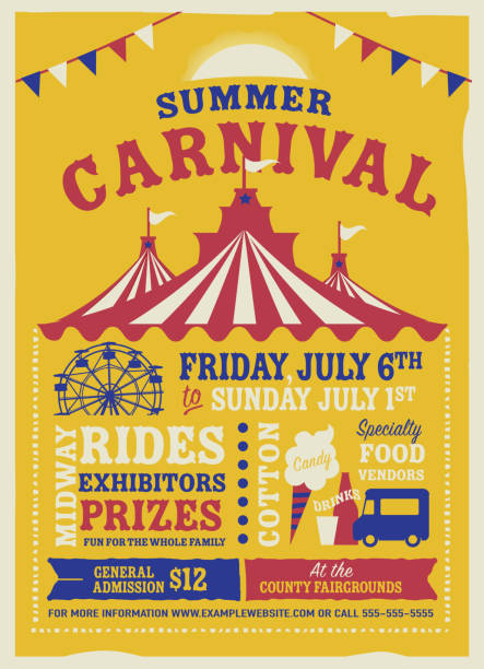 colorful summer carnival poster design template - food stock illustrations
