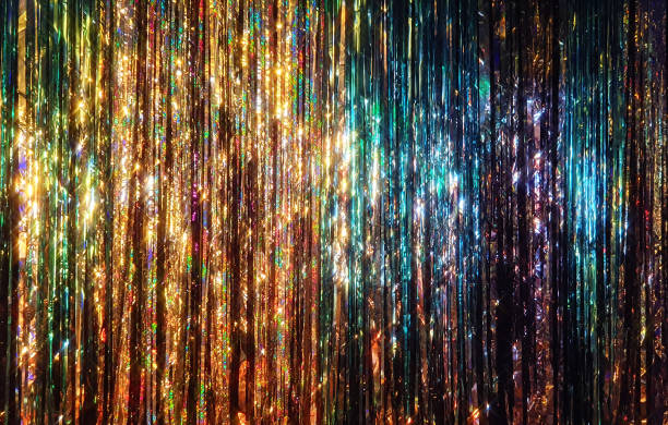 colorful tinsel glitter curtain - home decoration stockfoto's en -beelden