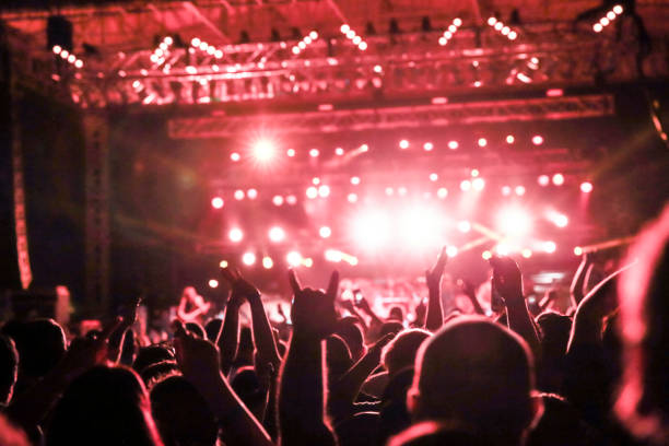 concert crowd cheering, concert crowd audience rear view, concert fans - concert stock pictures, royalty-free photos & images