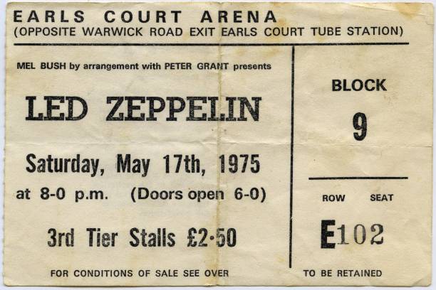 Concert ticket for a Led Zeppelin concert at the Earls Court Arena for May 17, 1975 in London, England.