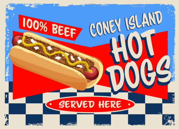 coney island hot dogs retro vintage diner sign design concept - junk food stock illustrations