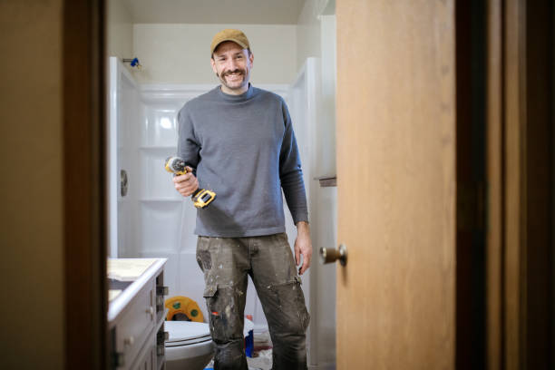 contractors working on bathroom remodel - home decoration stock pictures, royalty-free photos & images